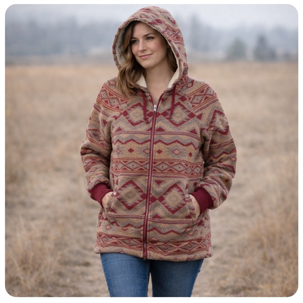 Forever 21 Aztec Fleece Lined Hooded Jacket